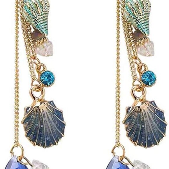 Bohemian Sparkly Blue Ocean Dangle Earrings – Handmade Tassel Charm for Women - Picture 1 of 9